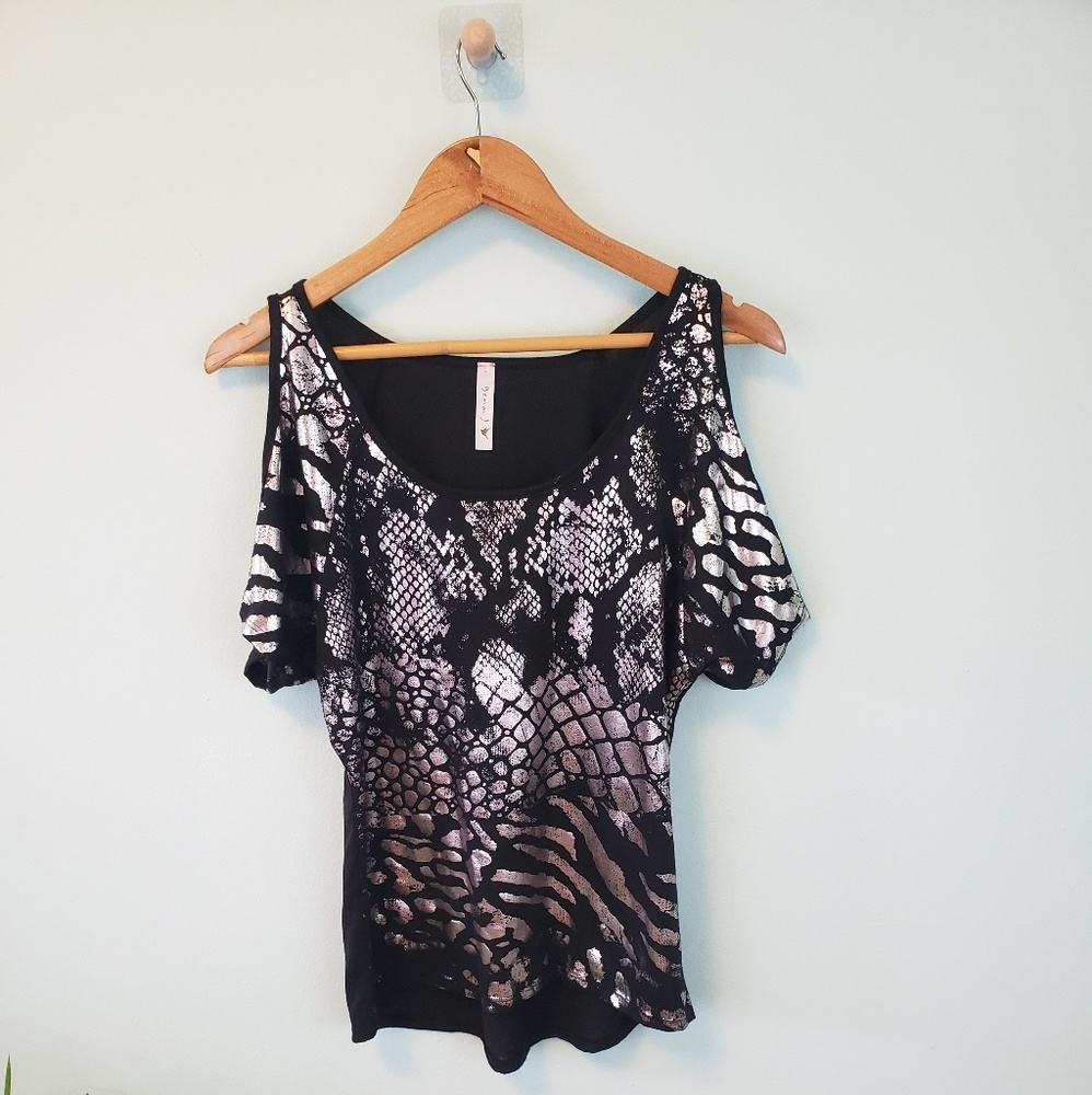 Open Shoulder Metallic Top
